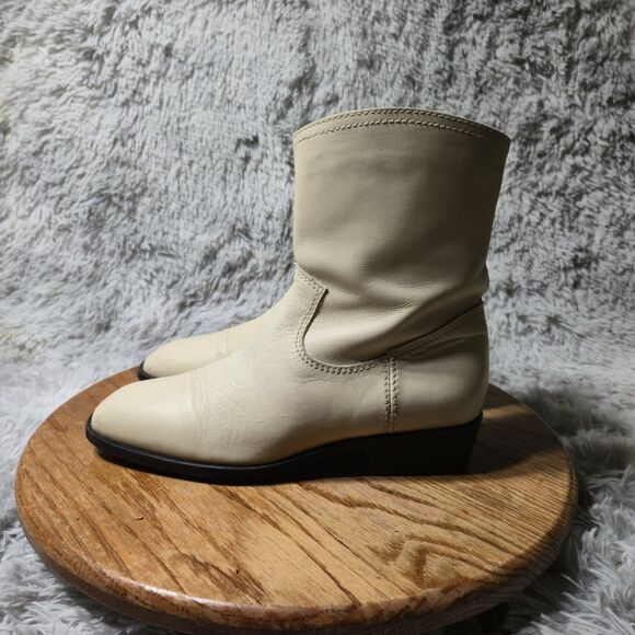 Zara Boots Women Size 5.5-6 EU 36 Leather Cream Ivory  Western Cowboy Ankle Boot - Picture 2 of 12